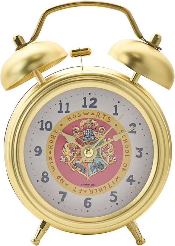 Harry Potter WB203 Gold Analog Dial Charms Hogwarts Crest Bell Alarm Clock | Official Harry Potter Merchandise