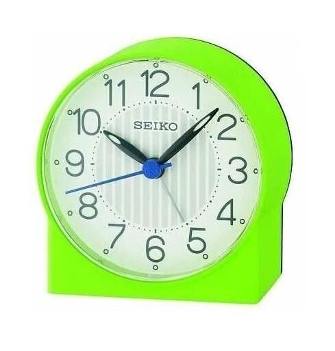 Seiko QHE136M Green Plastic Round Shape White Dial Analog Desk Alarm Clock
