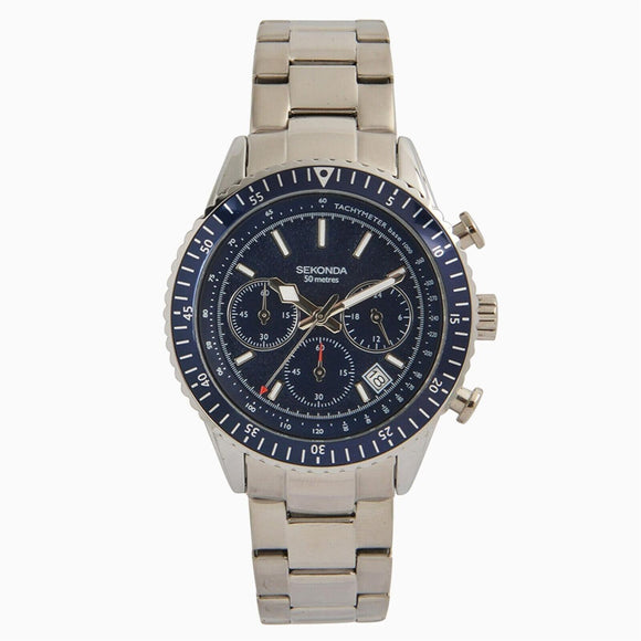 Sekonda 1738 Men's Silver Stainless Steel Analog Blue Dial Quartz Wrist Watch | Chronograph Watch for Men