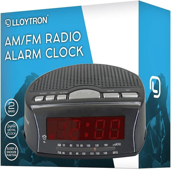 Lloytron J2006BK Black Snooze & Sleep Timer 'Daybreak' AM/FM Radio Alarm Clock | Easy-to-Use Alarm Clock with Sleep Timer and Snooze Button